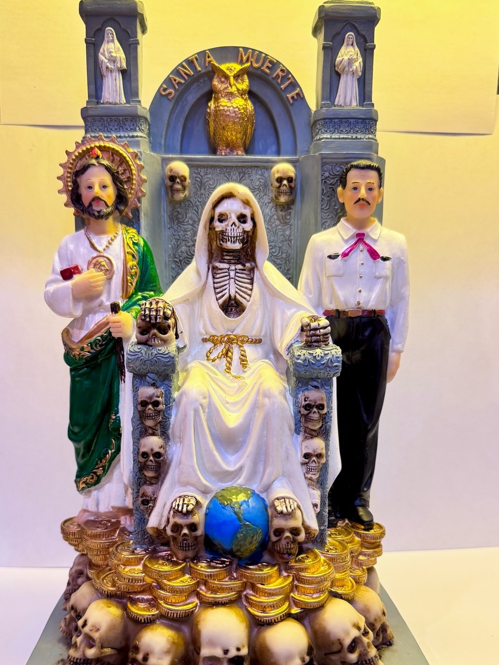 Santa Muerte Throne Statue with Gold Accents